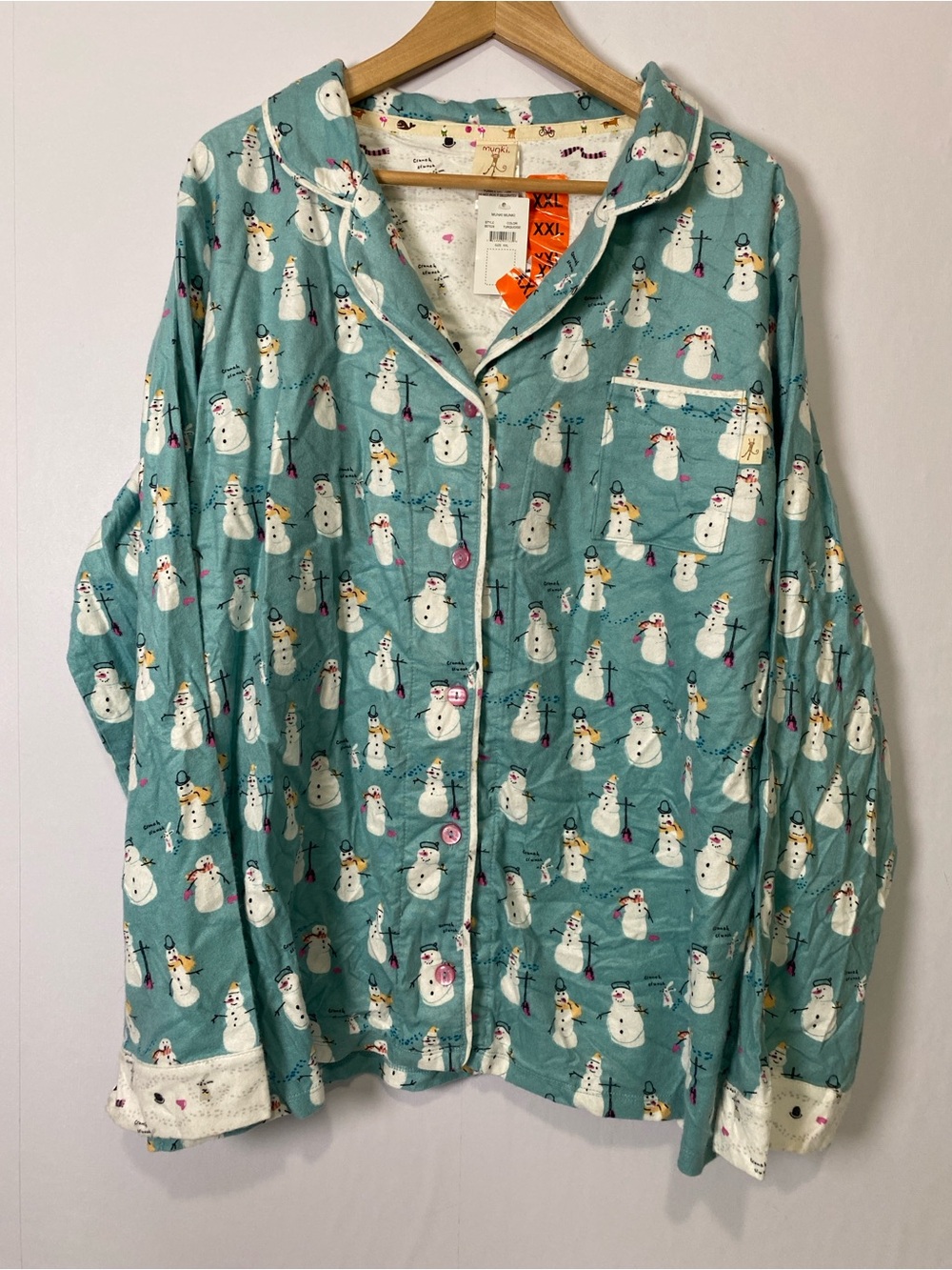 Munki Munki Snowman Pajama Top XXL Bamboo Blend Winter Holiday PJ Shirt NWT